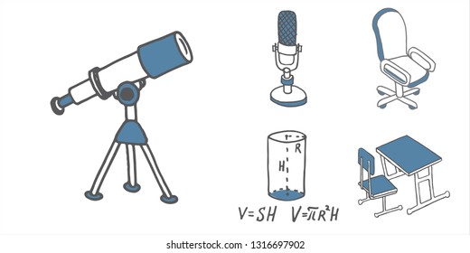 Icons set in hand drawn style. Vector illustration