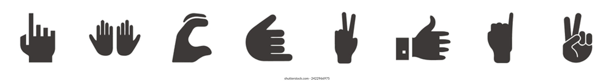 Icons set Hands. Various hand symbols black set. Finger gestures design.