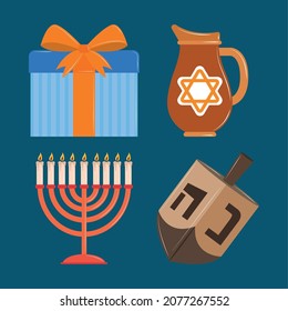 icons set hanukkah traditional festive