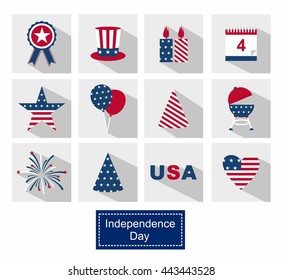 Icons Set Happy independence day line icons United States of America, 4 th of July