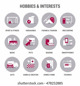 Icons set of hobbies and interests. Flat. Color 2.