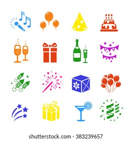 Icons set Holidays. Party, Birthday colored 