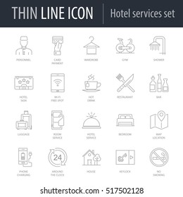 Icons Set of Hotel Services. Symbol of Intelligent Thin Line Image Pack. Stroke Pictogram Graphic for Web Design. Quality Outline Vector Symbol Concept Collection. Premium Mono Linear