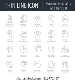 Icons Set of Human Personality And Traits. Symbol of Intelligent Thin Line Image Pack. Stroke Pictogram Graphic for Web Design. Quality Outline Vector Symbol Concept Collection. Premium Mono Linear