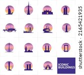 Icons set of iconic buildings and landmarks