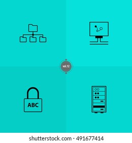 IT icons set. Information technology illustration. Black line pictograms for design. Elements of digital world. Internet things card. Online business banner. Computer symbols pattern. Server concept