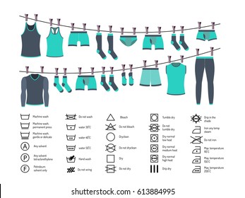 Icons set of instructions for washing clothes. Manual washing clothes