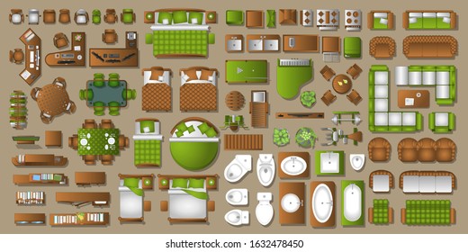 Icons Set Interior Furniture Top View Stock Vector (Royalty Free ...