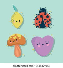 iconos set kid ilustraciones limón y flor