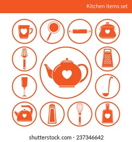 Icons set of kitchen items.   