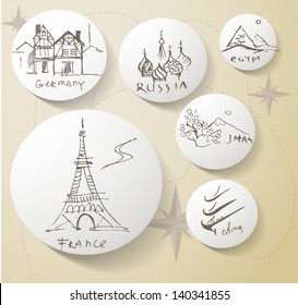 Icons set landmarks and cultures