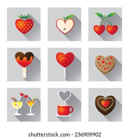 Icons Set : Love Objects, Sweet Fruit & Food