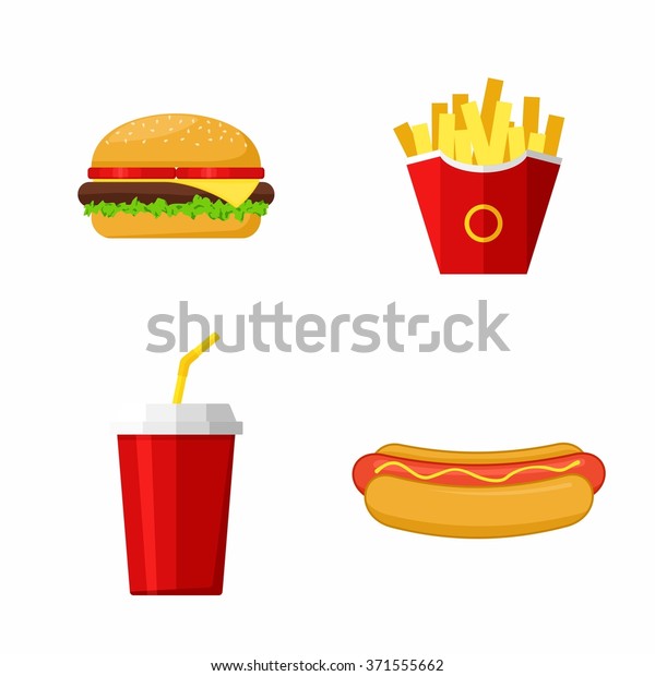 Icons Set Lunch Hamburger Hot Dog Stock Vector (Royalty Free) 371555662 ...