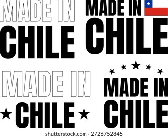 Icons set of Made in Chile displayed in bold font in various styles and designs