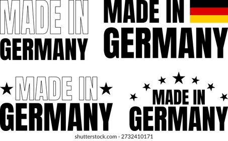 Conjunto de iconos de diseño hecho en Alemania con características de fuente en negrita y varios estilos
