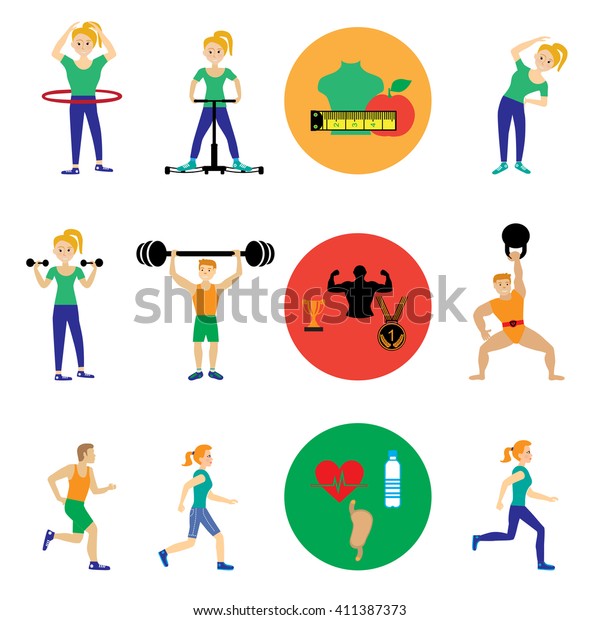 Icons Set Man Woman Doing Warmup Stock Vector (Royalty Free) 411387373