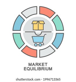 Icons set – market equilibrium. The artificial horizon on the diagram shows the balance of supply and demand in the market. The thin contour lines with color fills.
