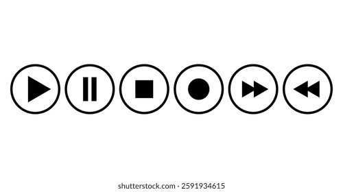 Icons set media player. Button Pause, rewind, fast forward icon  on white background. Play buttons icon collection