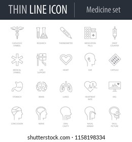 Icons Set of Medicine Part Two. Symbol of Intelligent Thin Line Image Pack. Stroke Pictogram Graphic for Web Design. Quality Outline Vector Symbol Concept Collection. Premium Mono Linear