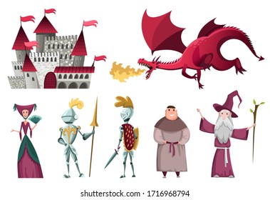 Icons set of Medieval Kingdom Characters. Isolated