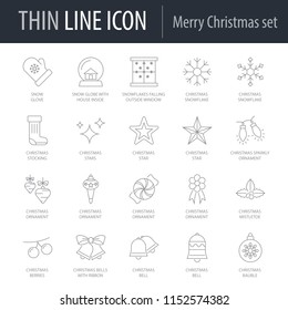 Icons Set of Merry Christmas. Symbol of Intelligent Thin Line Image Pack. Stroke Pictogram Graphic for Web Design. Quality Outline Vector Symbol Concept Collection. Premium Mono