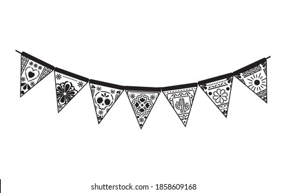 icons set of mexican garland in black and white color on white background vector illustration design