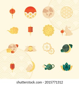 icons set mid autumn chinese