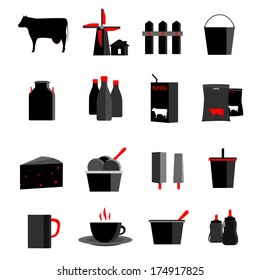 icons set milk, dairy products, production vector illustration