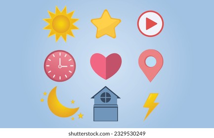 Iconos establecidos en un estilo minimalista para la interfaz de aplicaciones y páginas web. en fondo azul.Ilustración de diseño de vectores.
