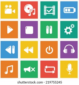 Icons set for music & video. Multimedia theme. Icons for your design. Vector EPS 10