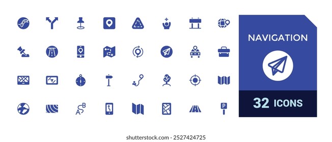 Conjunto de iconos de navegación. Relacionar con la colección de iconos sólidos de ubicación. Conjunto de iconos de glifo para Web y ui. Pack de iconos rellenos, Ilustración vectorial.