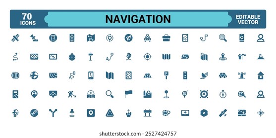 Icons set of navigation. Relatate to location solid icon collection. Glyph icon set for web and ui. Filled icons pack, Vector illustration.