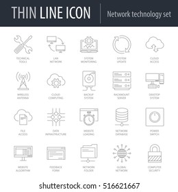 Icons Set of Network Technology. Symbol of Intelligent Thin Line Image Pack. Stroke Pictogram Graphic for Web Design. Quality Outline Vector Symbol Concept Collection. Premium Mono Linear