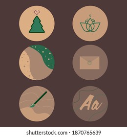 Icons set - new year, logo, background, cards, brush, typography