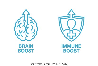 Iconos establecidos para el suplemento de nutrientes - Immune Boost, Brain Boost. En estilo plano y llamativo