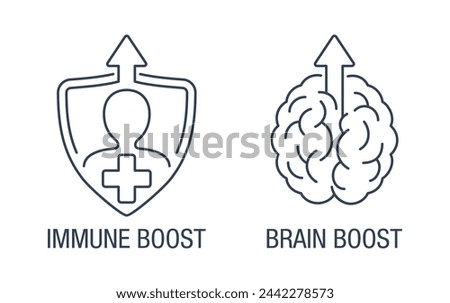 Icons set for Nutrient Supplement - Immune Boost, Brain Boost. In thin line