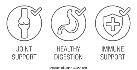 Icons set for Nutrient Supplement - Joint Support, Healthy Digestion and Immune Support