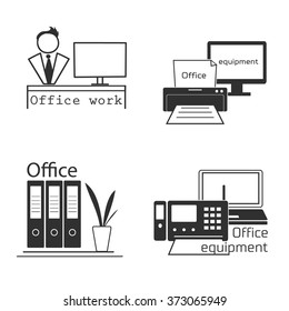 Icons set with Office equipment. Modern logo collection.