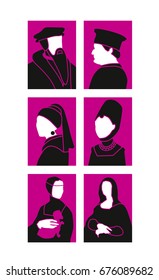 Icons set on the basis of Renaissance painting. Vector illustration.