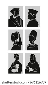 Icons set on the basis of Renaissance painting. Vector illustration.