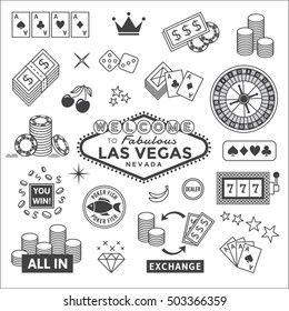 Icons set on gambling in Las Vegas.