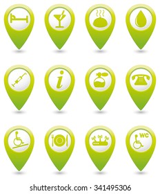 Icons set on green map pointer.