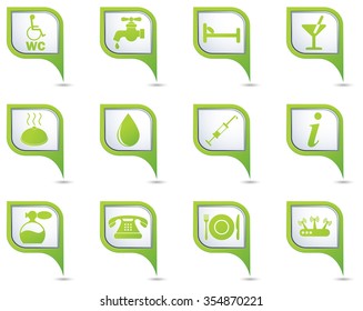 Icons set on green map pointer.