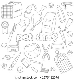 Icons set  on the subject of veterinary science and Pets, simple dark hand drawn icons on white background