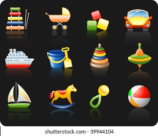 Icons set on a theme Toys_black background