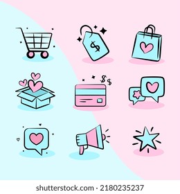 Icons set for online stores. Icons for website, ordering, shopping, location, payment. Icons for ecommerce.