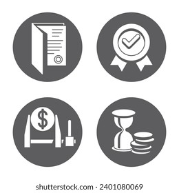 Icons set for Our Benefits or Why We Are web element - fixed price, installment, guarantee or quality and certification or documentation. Flat circular pictograms