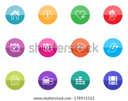Icons set for personal portfolio website in color circles. 