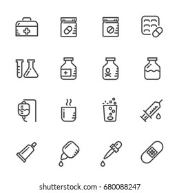 Icons set of Pills. Vector line icons