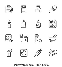 Icons set of Pills. Vector line icons